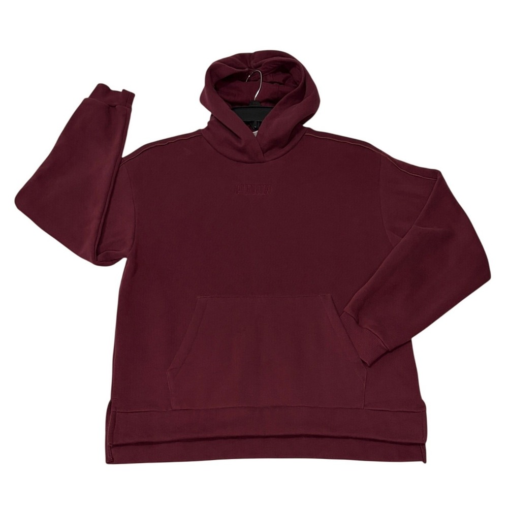 Puma Womens Fleece Pullover Hoodie Burgundy Sweatshirt 859282-01 Size M